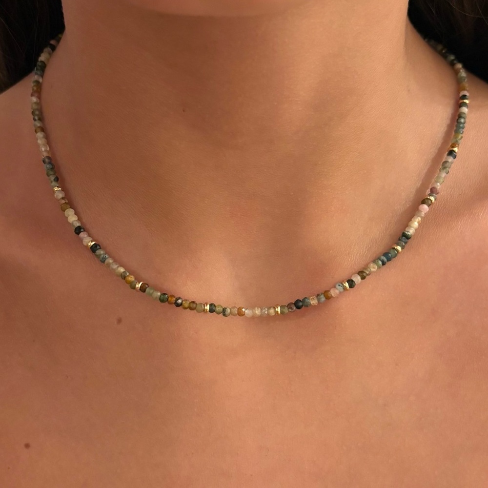 EF Collection Birthstone Bead Necklace in Tourmaline 14K Gold 16”